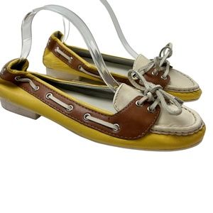 ETIENNE AIGNER E - LAKE Yellow Tan Color Block Boat Shoes Loafers Flats sz 10 M